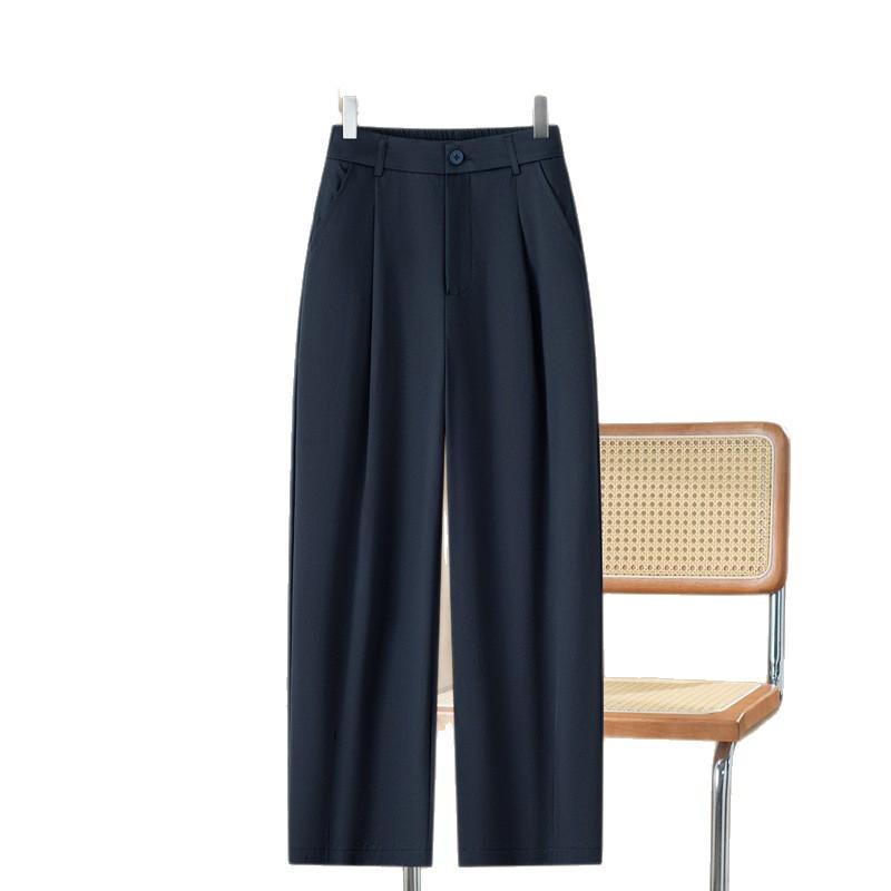 Fashion Navy Blue Nine-point Drape Harlan Pants Women's Summer Thin 1116 High-waisted Drape Straight Scimitar Pants