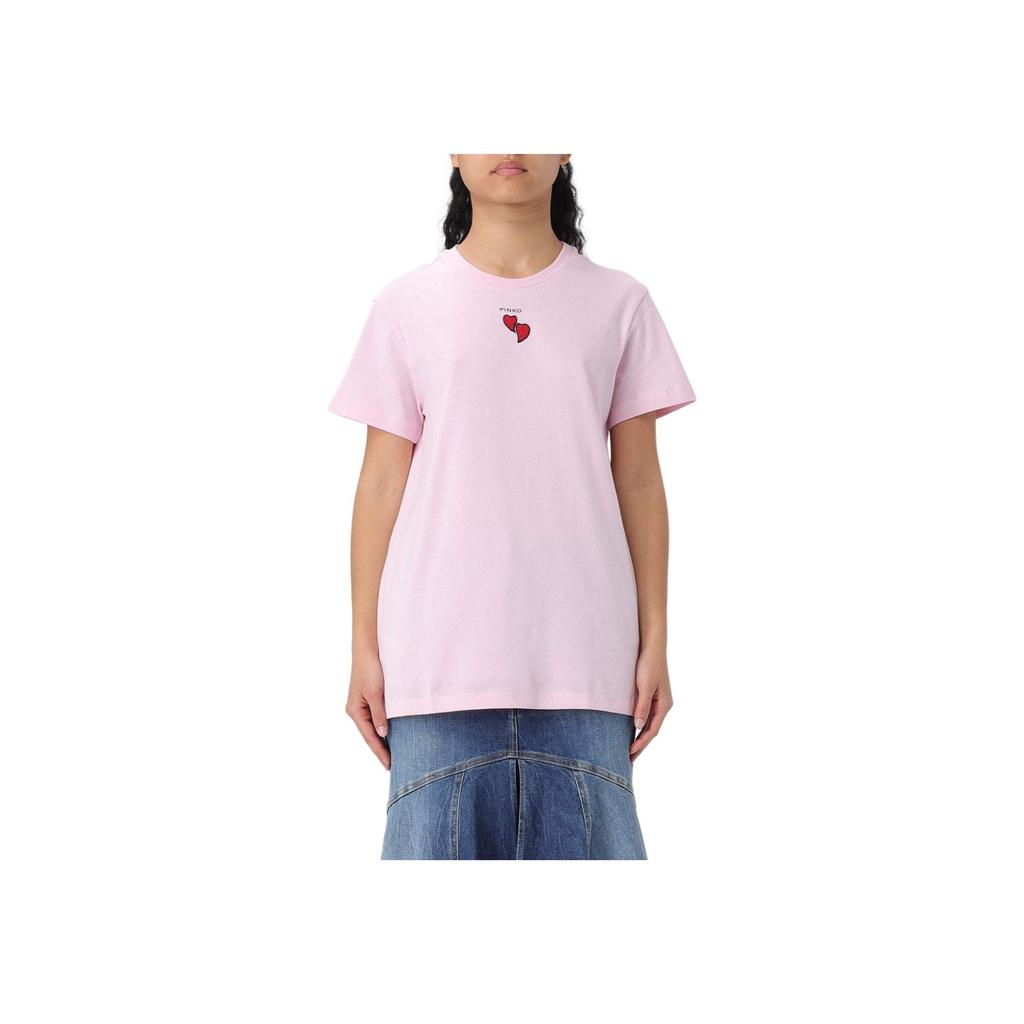 Pinko Pattern Letter Print Round Neck Pullover Short Sleeve T-Shirt Women T-shirts Pink 100789A1P8-N78