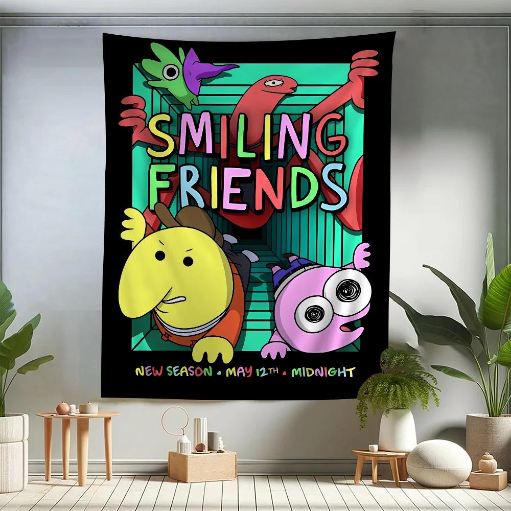 VIKAMA Cartoon SSmiling Friends Colorful Tapestry Wall Hanging Bohemian Wall Tapestries Mandala Wall Art Decor