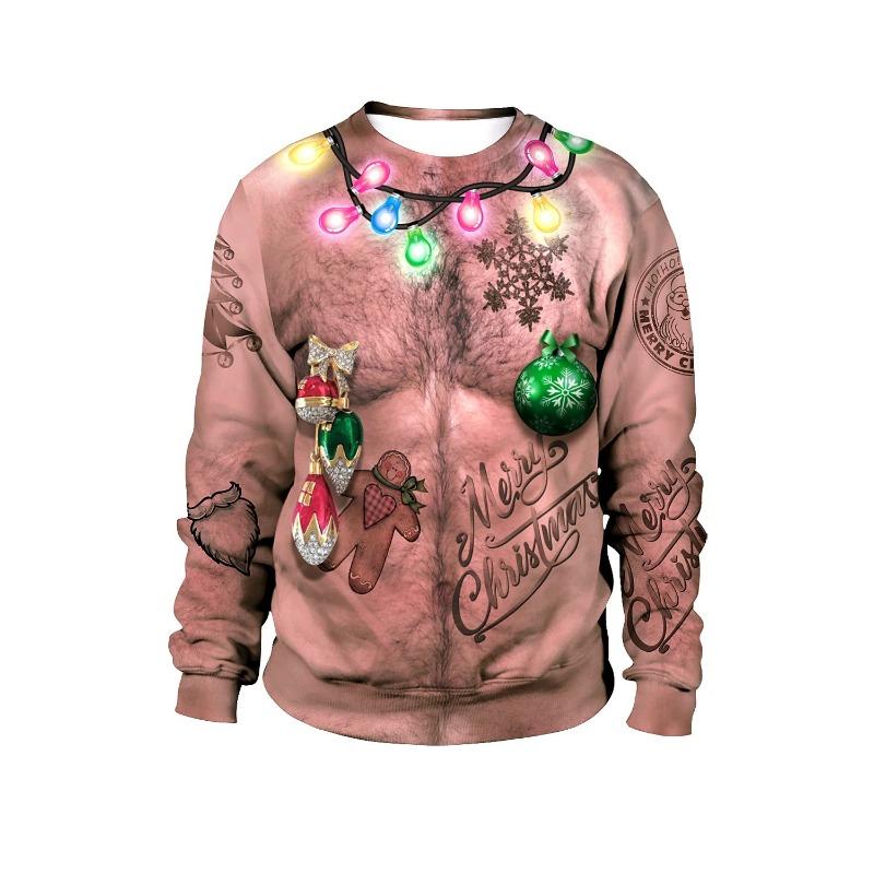 New Christmas Santa Claus Ugly Fashion Casual 3D Digital Printing Personalized Round Neck Long Sleeve Pullovers