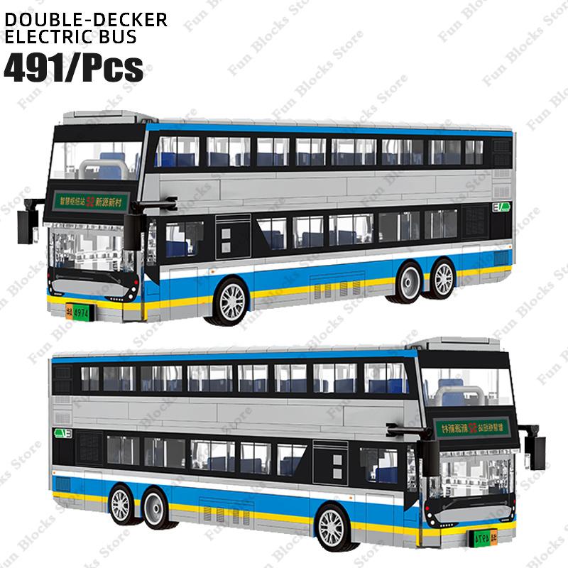 

Hot City Intercity Bus Building Blocks Set Double Deckers Travel Bus Passenger Roleplay Figure DIY Bricks Gifts for Boys Girls