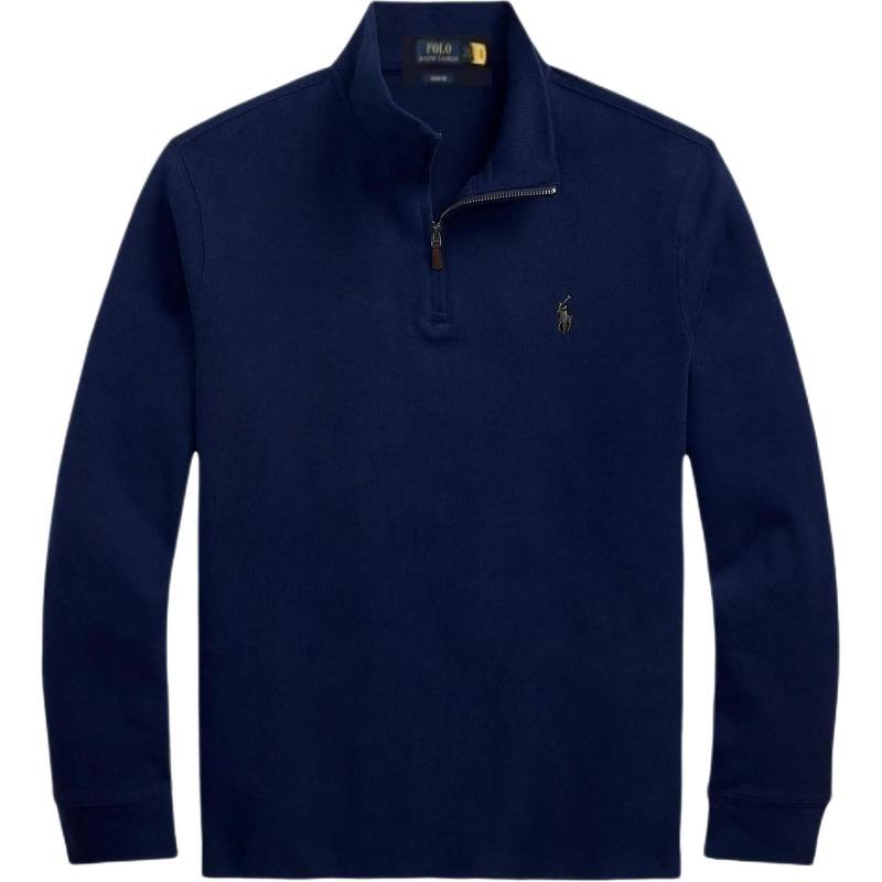 Ralph Lauren FW25 Solid Color Half Zip Logo Embroidered Long Sleeved Sweatshirt Men's Navy Blue 710784465-034
