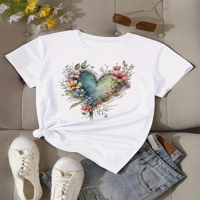 Summer New Women's Fashionable Casual Home Commuting Versatile Round Neck Short Sleeved T-shirts