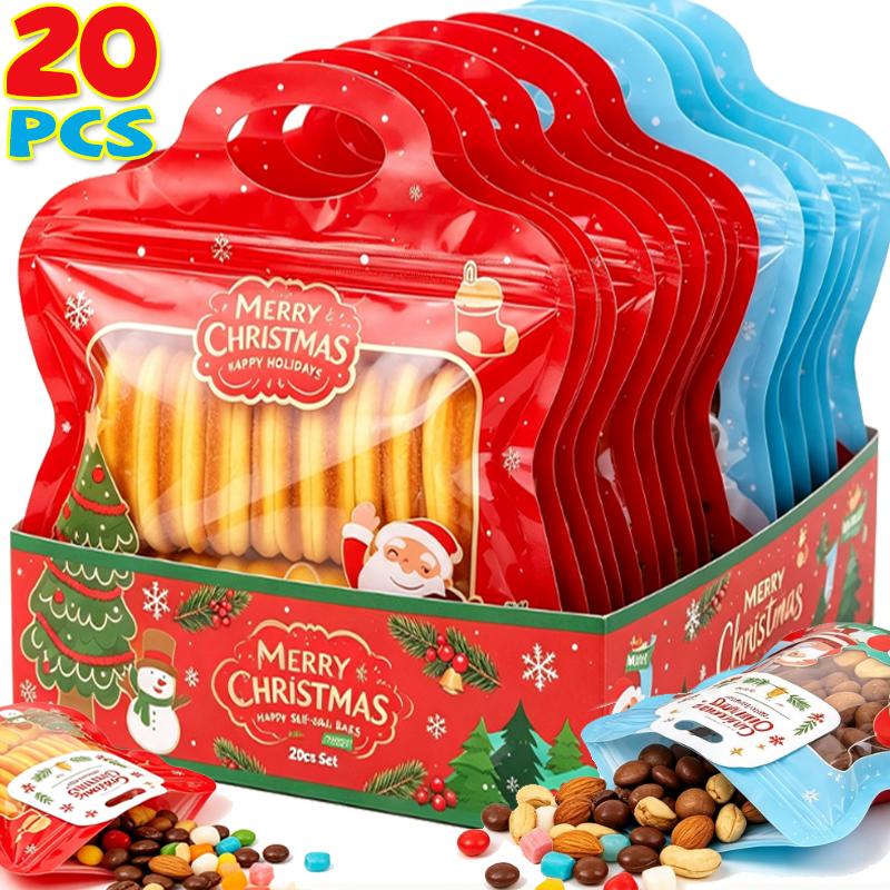 2/20PCS Self-Sealing Christmas Gifts Bag Snack Candy Cookie Packaging Bags Resealable Cartoon Santa Snowman Pattern Handbags