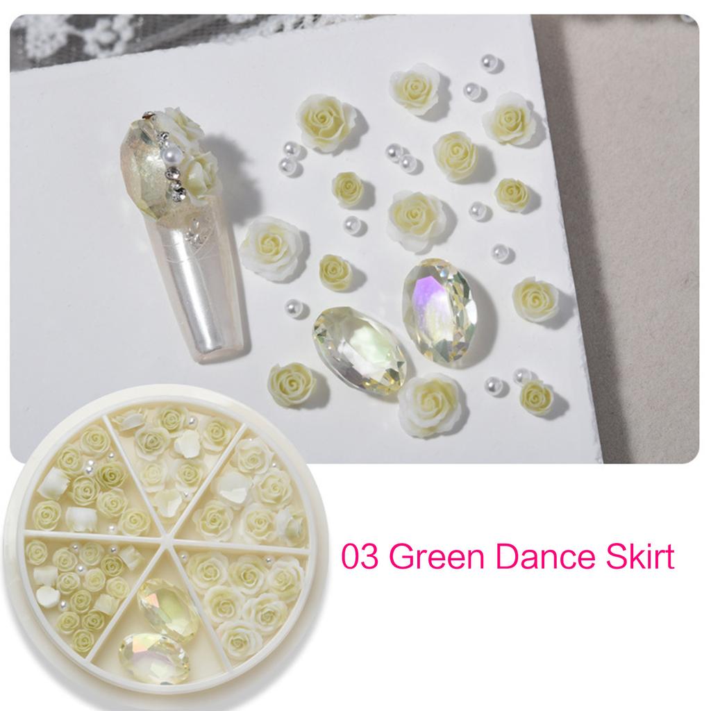 Rose Flowers Nail Charms 3D Flowers Nail Art Charms Round Pearls Nail Charms DIY Nail Art Supplies Manicure Accessories