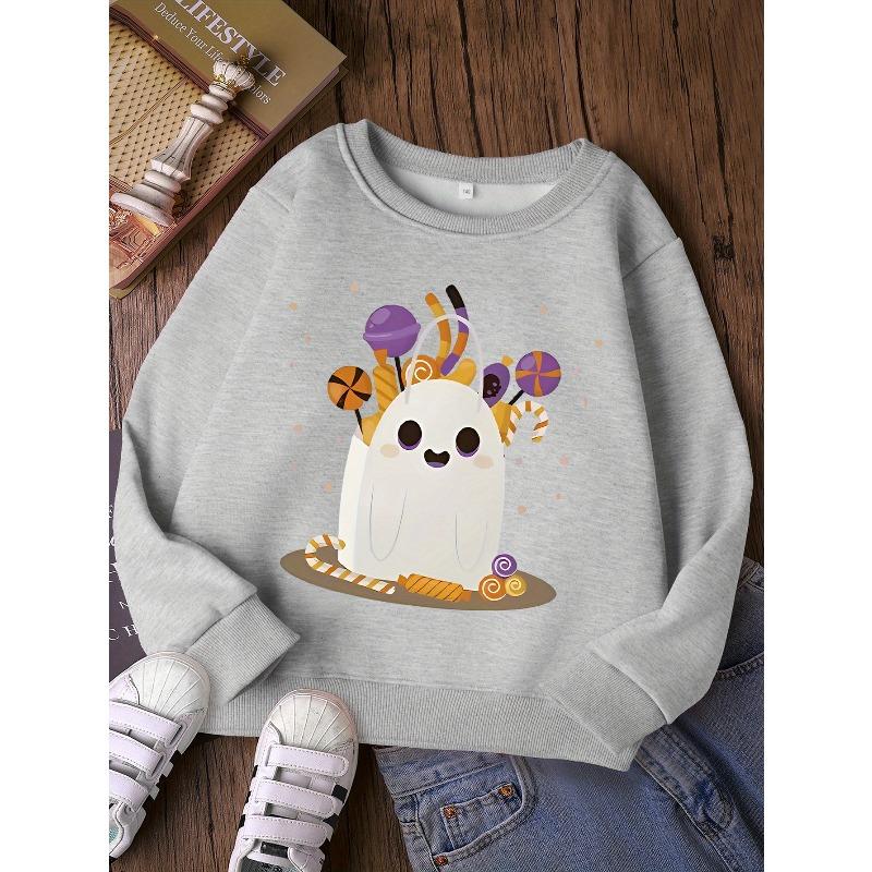 Girls' Fashion Round Neck Sweatshirt, Casual Printed Top