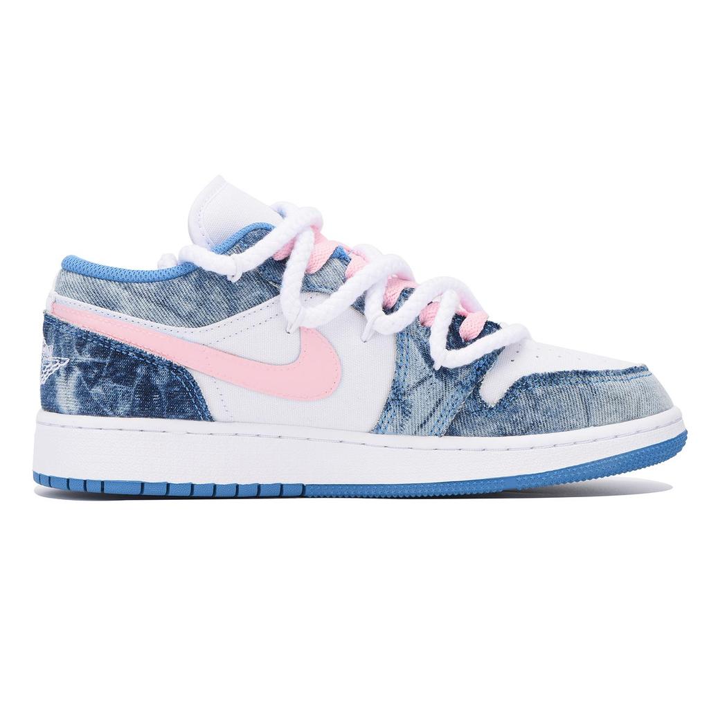 Jordan Air Jordan 1 Washed Denim Slip Resistant Abrasion Resistant Low top Vintage Basketball Shoes GS White Blue DM8947-100(Team265-SBOX)