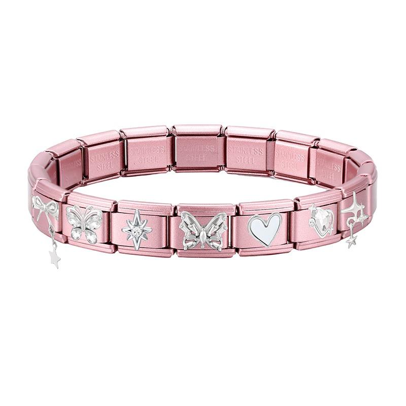 Pink Color Y2K Butterfly Star Bow Rabbit Heart Pendant Italian Charm Links Fit 9mm Stainless Steel Bracelet DIY Making Gifts
