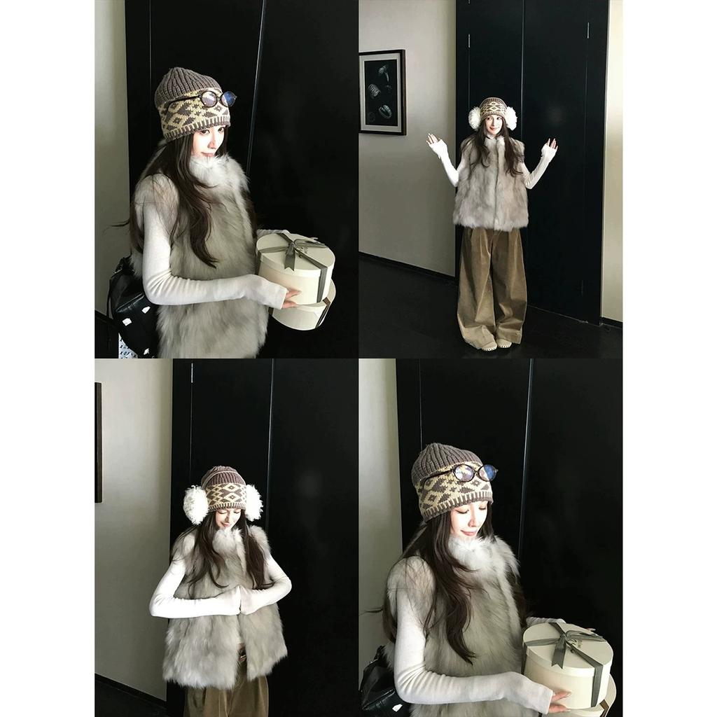 New imitation fox fur vest women's autumn and winter high-end stand-up collar sleeveless fur integrated fur coat
