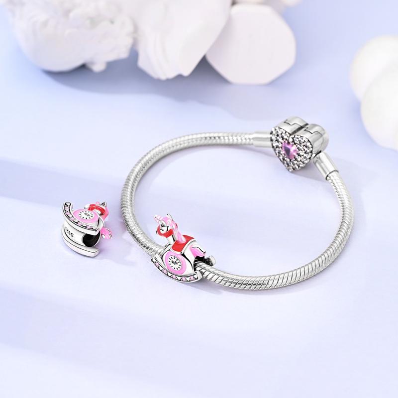 Rosa Holzpferd Uhr Perlen Kupfer Original Perlen Passen Original Charms Armband Perlen Schmuck Geschenke Für Frauen
