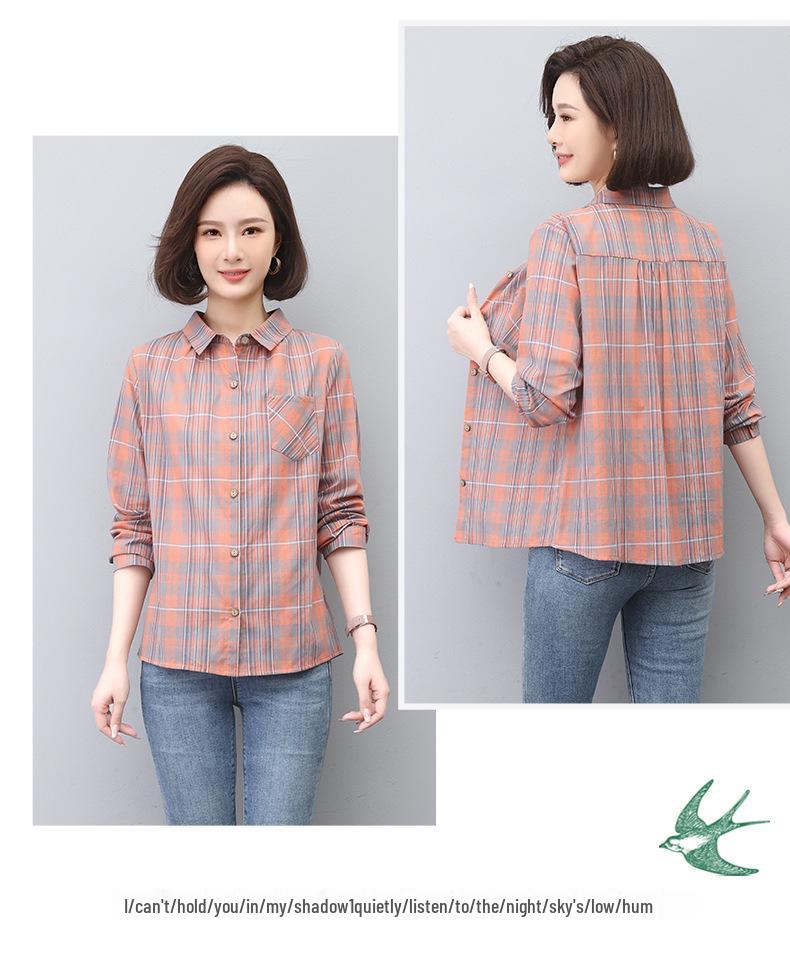 2024 Women's Summer Plaid Long-Sleeve Pure Cotton Loose Shirt - Versatile & Fashionable Top