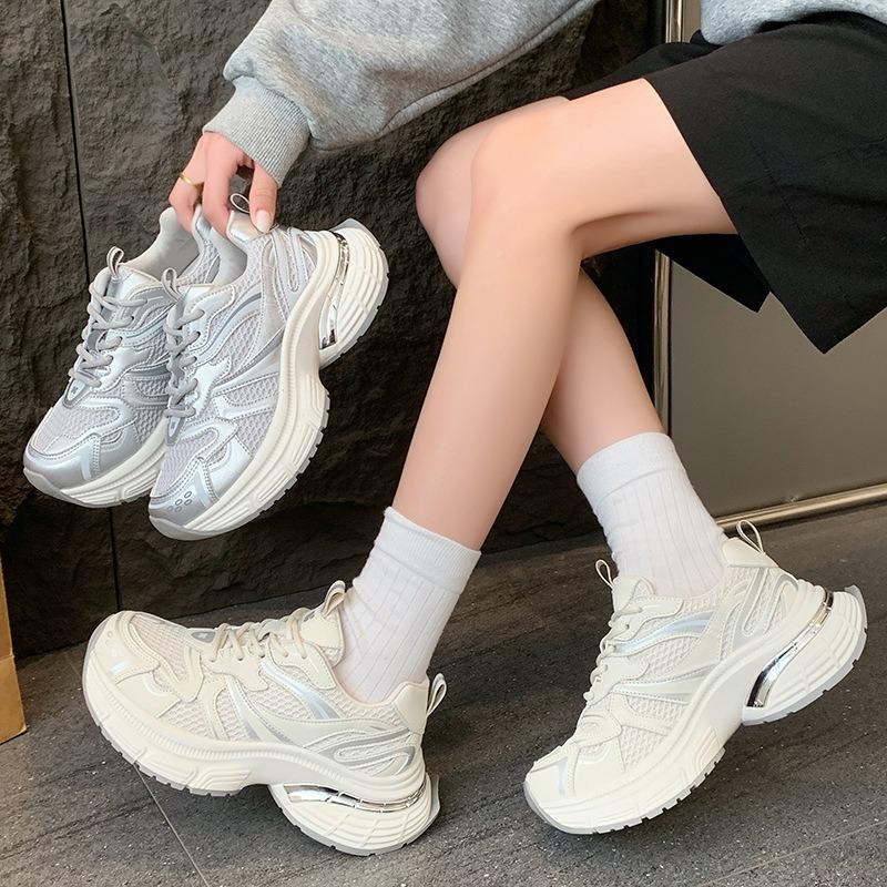 Thick-soled Women's Spring New Height-increasing Versatile Mesh Breathable and Lightweight Sports Shoes