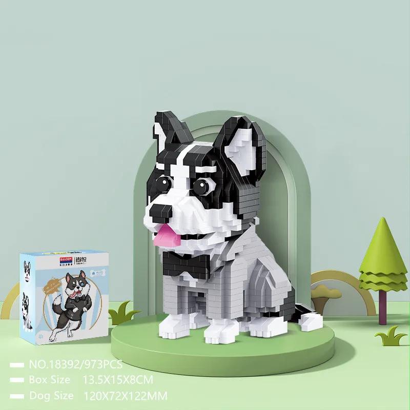 Süße Haustier Gog Bausteine Mode Bulldogge Schnauzer Sibirischer Husky Tier Modell Dekoration Mikrobausteine Spielzeug für Kinder Erwachsene