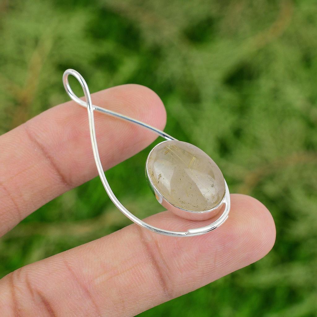 Daughters Day Sale Sterling Silver Natural Golden Rutile Bezel Pendant Jewelry