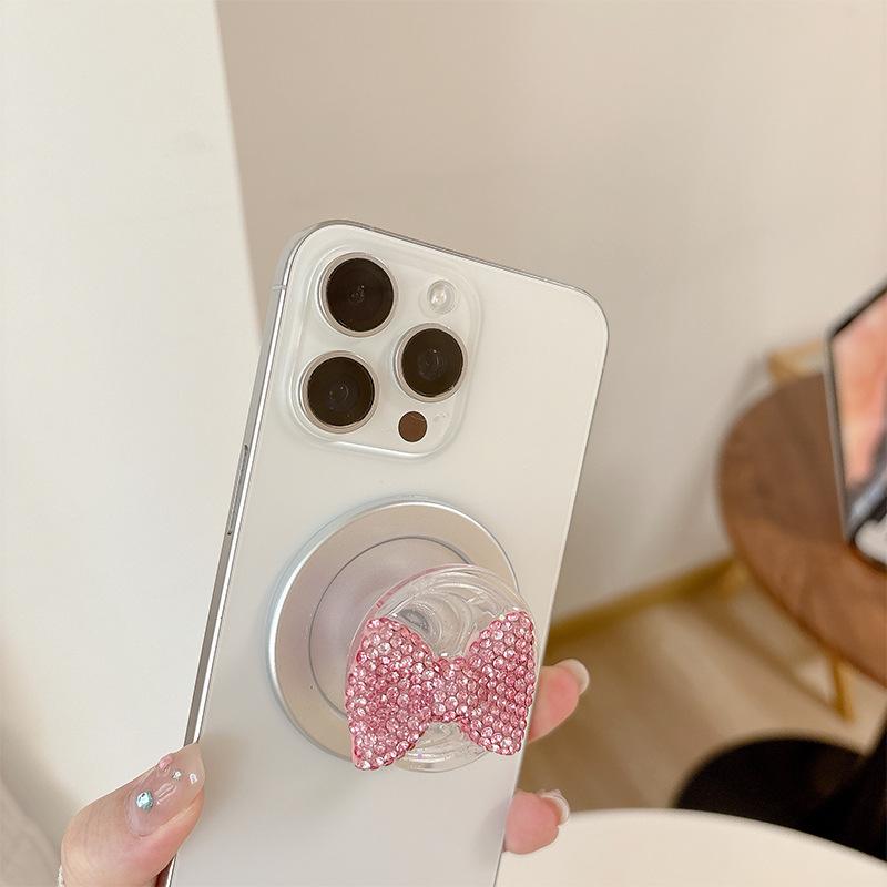 3D Rhinestone Bow Phone Holder with Resin Glitter & Magnetic Sticker
