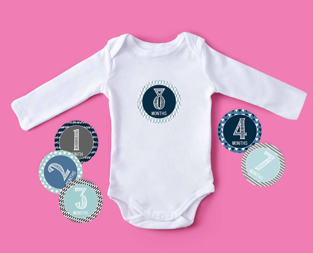 Inkdotpot 12 Month Baby  Milestone  Sticker  Boy Girl-Monthly  Milestone  Round  Stickers 24 Count