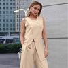 Fashion Temperament Versatile Vest Vest Loose and Comfortable Wide-leg Pants Two-piece Set European and American Spring and Summer Commuter Women's