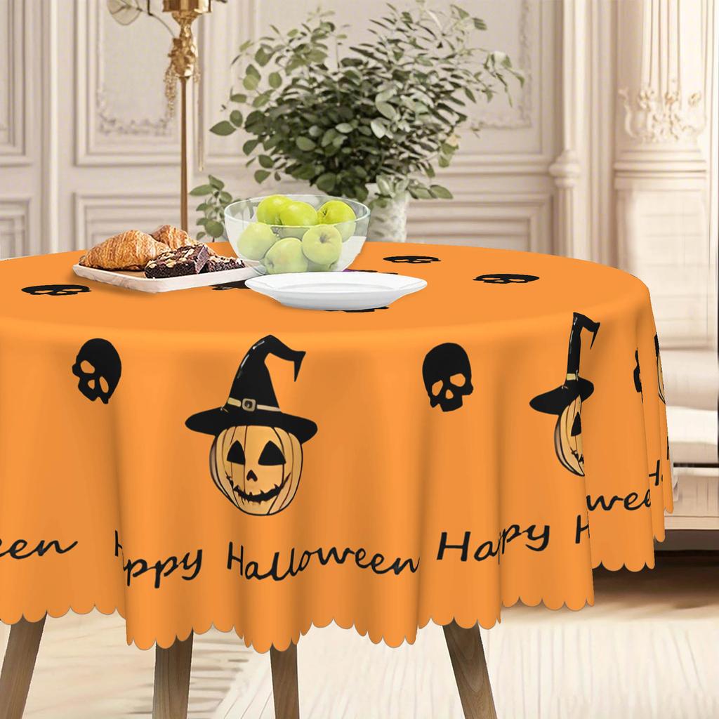 1 Piece Halloween Orange Pumpkin Tablecloth, Black Skull, Suitable For Halloween Party Decoration Tablecloth