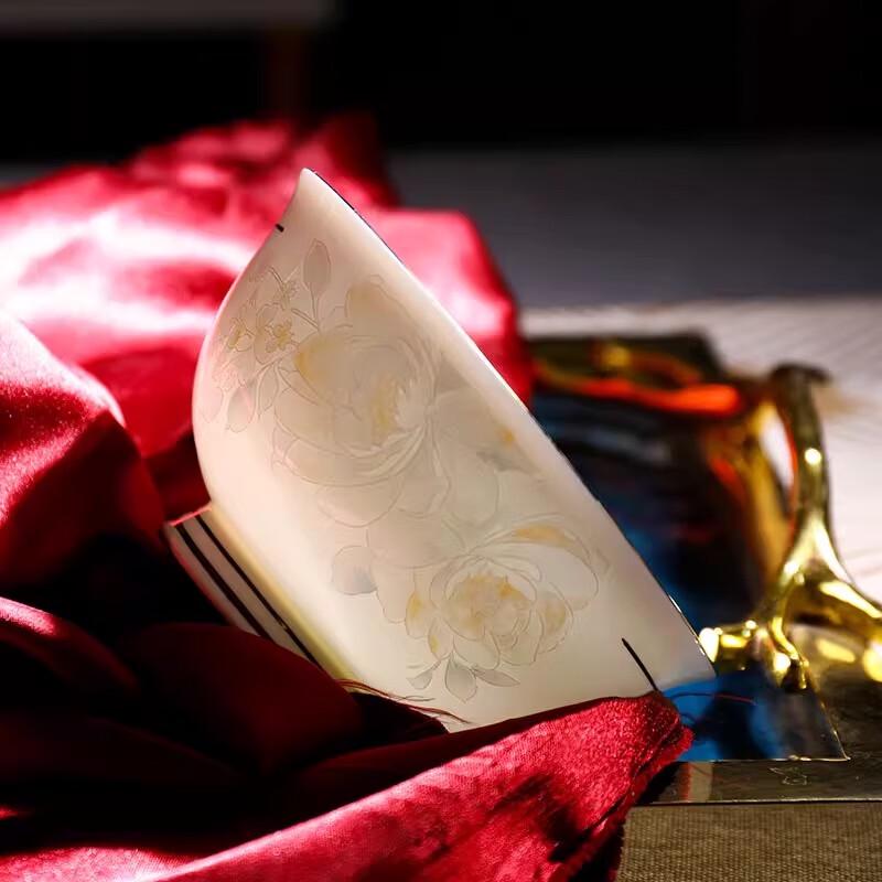 Tian YAJING Jingdezhen Hand-Painted Gold Ceramic High-Foot Bowl Set