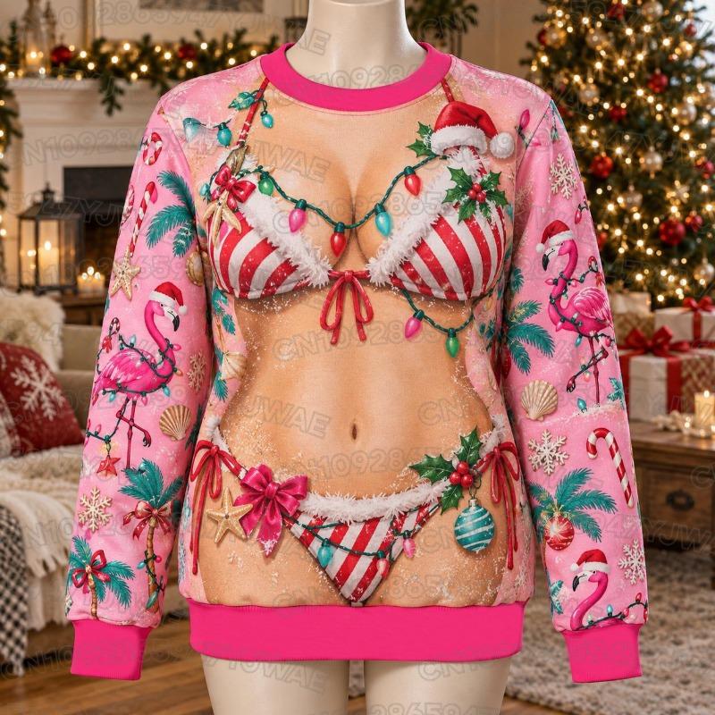 Funny Christmas Santa Sweatshirt Santa Costume Pullover Novelty Holiday Red Snowflake Men's Women's Christmas Party Gift