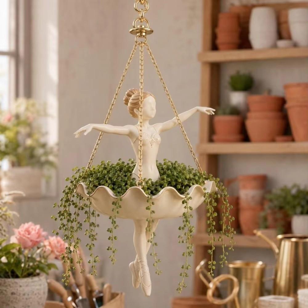 Elegante Ballerina Figur Fee Blumentopf Skurrile Mädchen Hängepflanzenkorb Außenbereich Garten