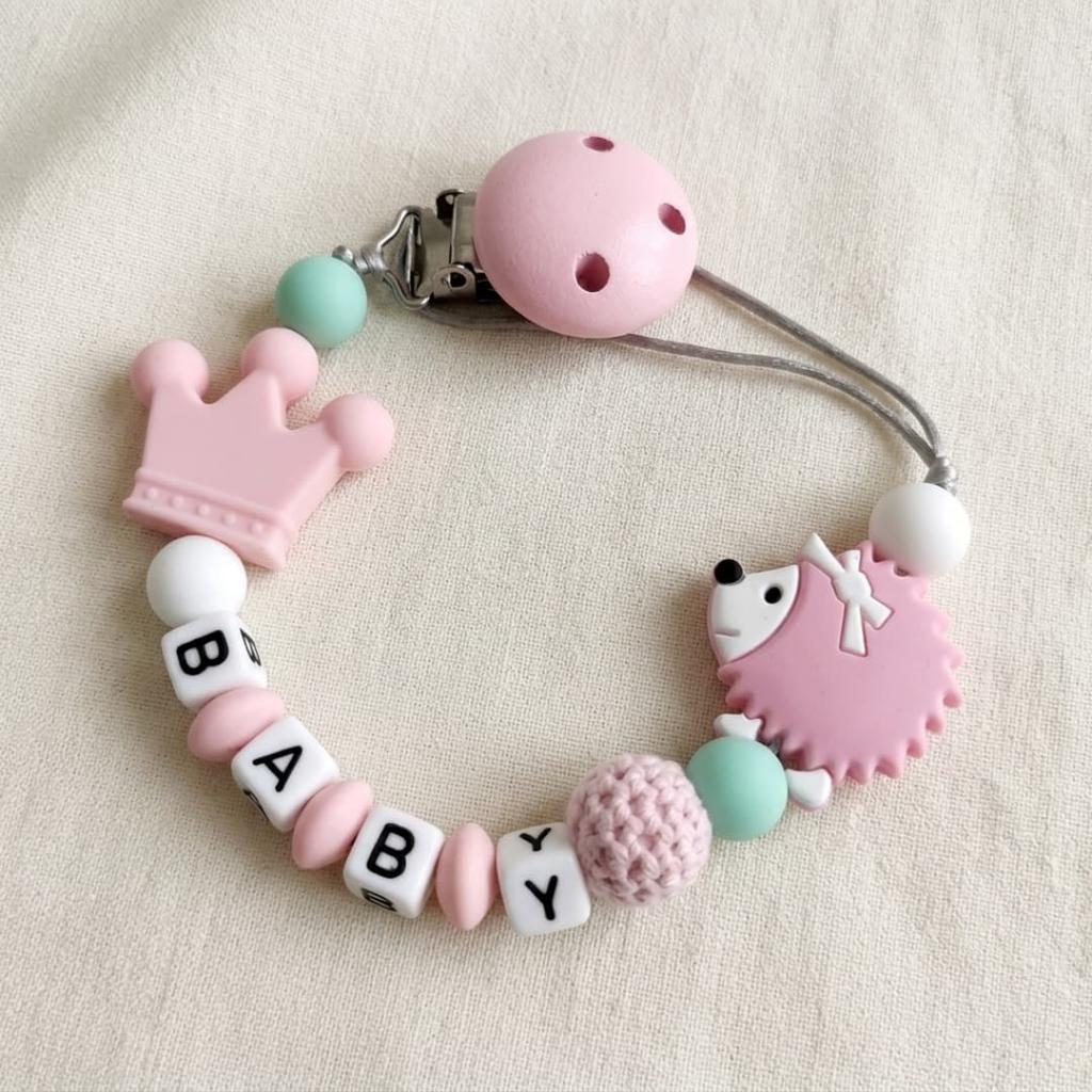 Custom Baby Name Pacifier Clip BPA Free Food Grade Silicone Teether Blue Crown Hedgehog Dummy Chain Soother Leash Toddler Gift