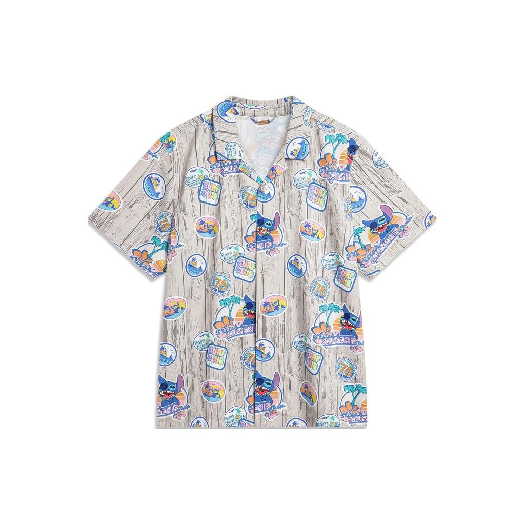 Li Ning X Disney Stitch Collaboration Disney Collaboration Series Stitch All Over Print Loose Fit Polo Shirt Men shirts Wood-Grain ASHU243-4
