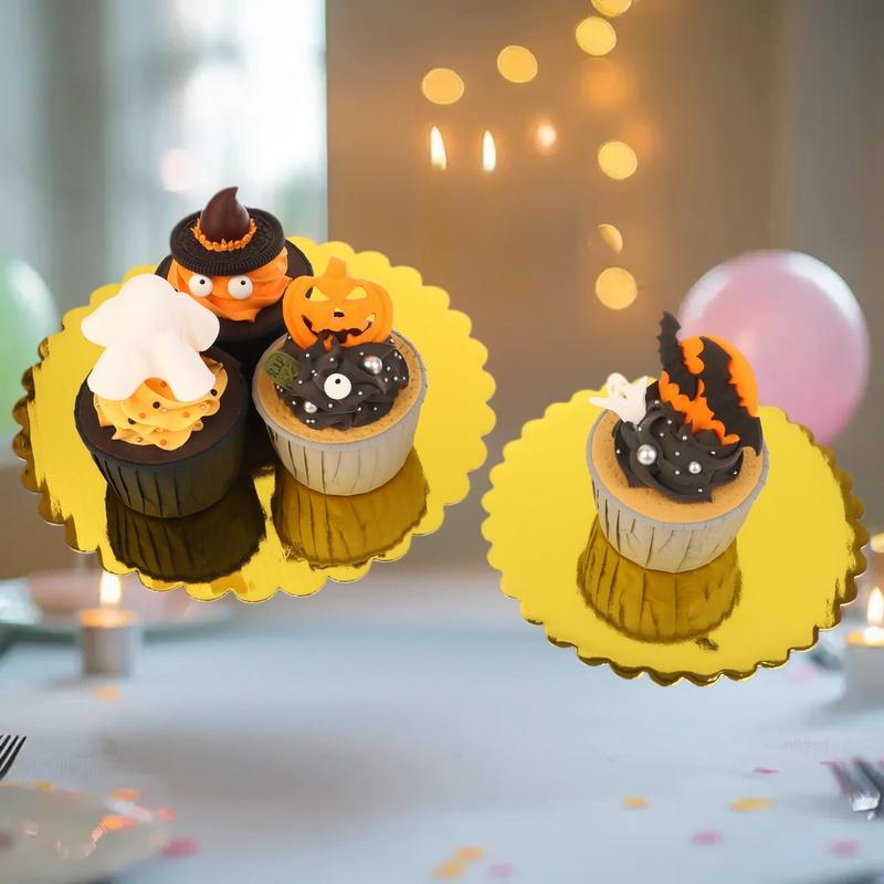 10 Stück Kuchenplatten mit weißen goldenen Kuchenringen, Pappe mit 6/8/10/12 Zoll Kuchenbasis, geeignet zum Backen von Kuchen