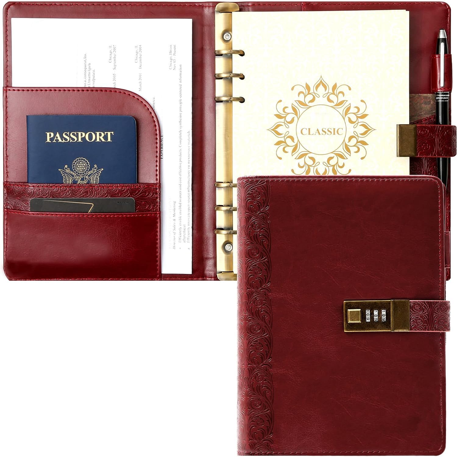 

A5 Business with Antique Card Waterproof PU Perfect for School 230 x 180mm Planner/Diary Lock, Style, Loose-Leaf, 6-Ring Ring, Holder, High-Quality