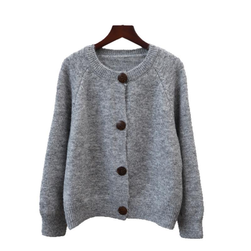 Autumn and Winter New Round Neck Loose Lazy Wind Knitted Cardigan Design Button Sweater Jacket Women