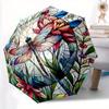 1pc Stained Glass Dragonfly Automatic Open/Close Umbrella with Windproof, Functional Design, 8-Rib Sturdy Canopy