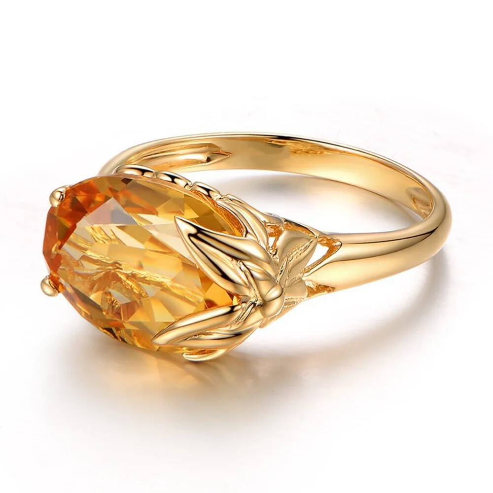 WOSIKATE Trendy Citrine Gemstone Gold Plated Ring For Women Fashion Jewellery Engagement Ring Gift Accessories