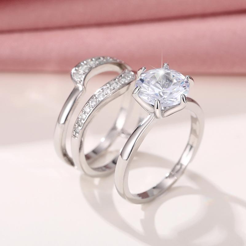 Huitan 2022 Set Rings Series for Women Full Paved Sparkling Cubic Zircon Modern Fashion Design Engagement Wedding Rings