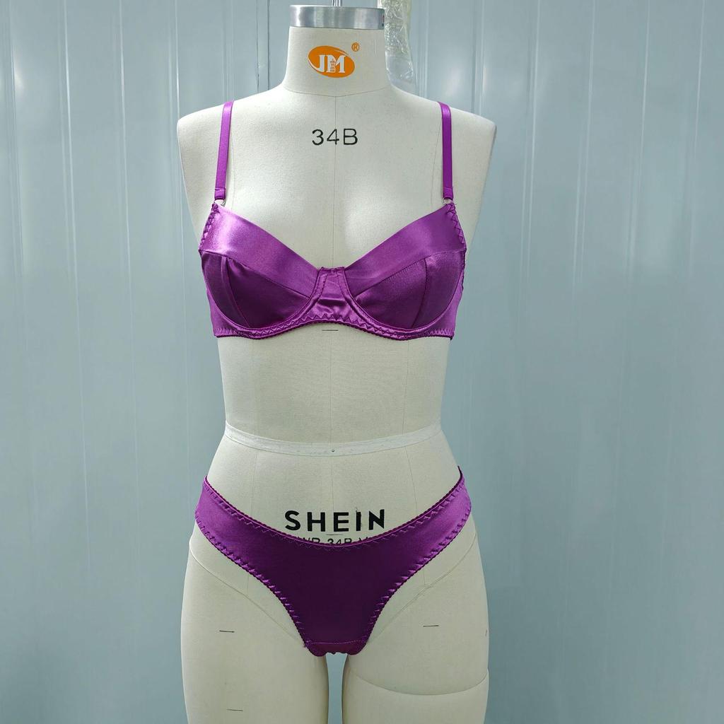 Luxuriöses Satin-BH- und Höschen-Set im französischen Stil mit Bügelstütze