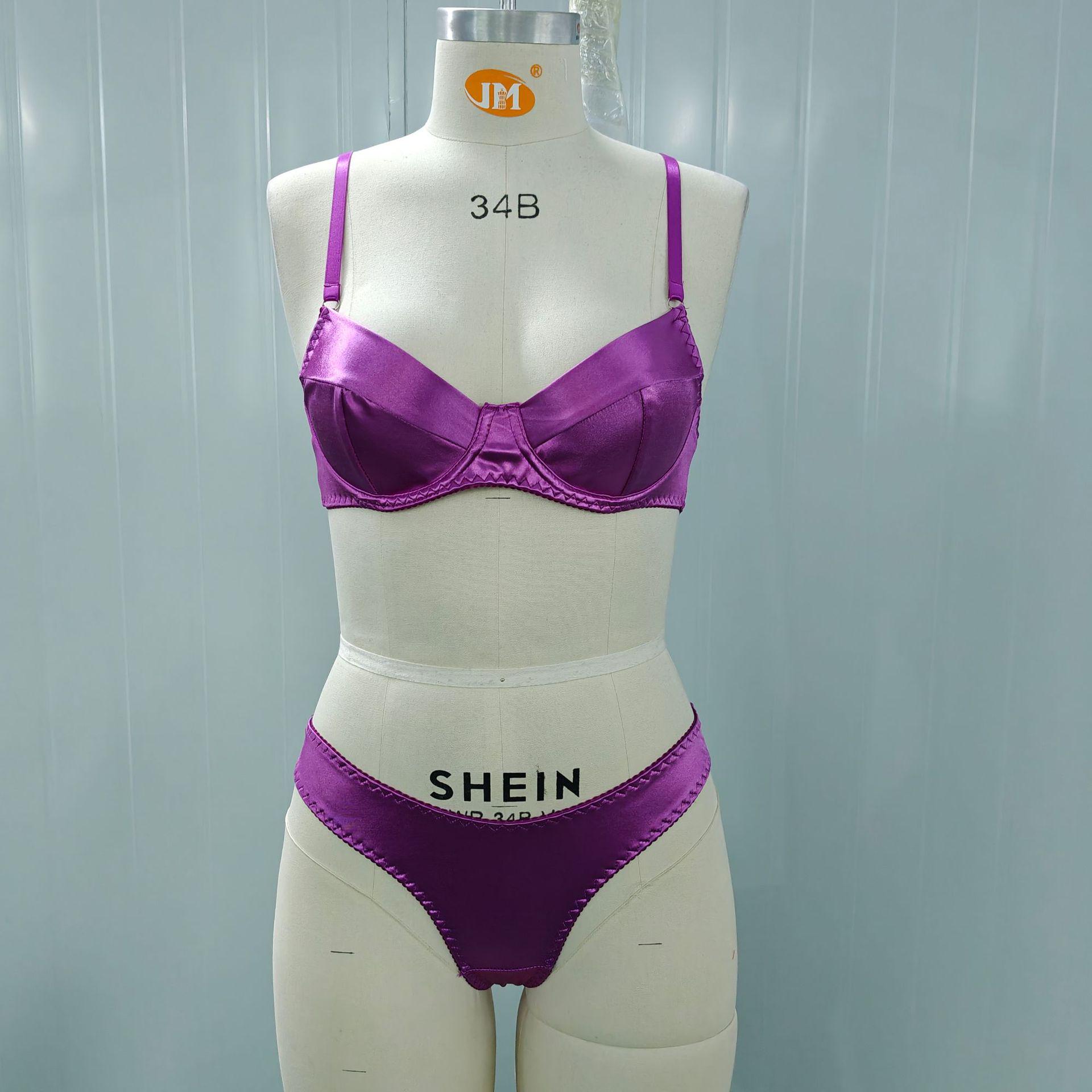 

Роскошный атласный комплект бюстгальтера и трусиков во французском стиле с поддержкой на косточках XL фиолетовый