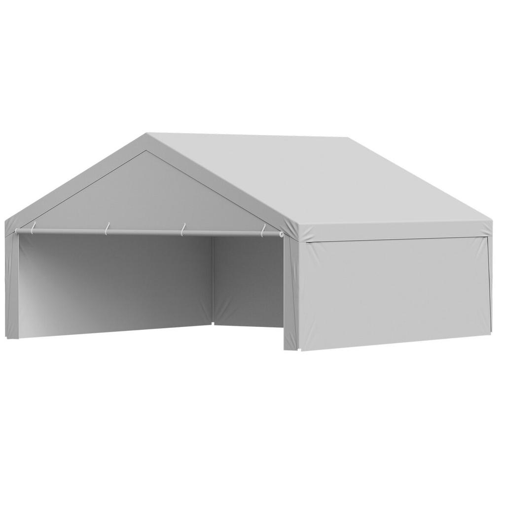 Carport Replacement Canopy, 6 x 6 m Potable Garage Tent Top Tarp with Sidewalls, UV-Resistant & Waterproof, Heavy Duty Car Shelter Tarp with Ball