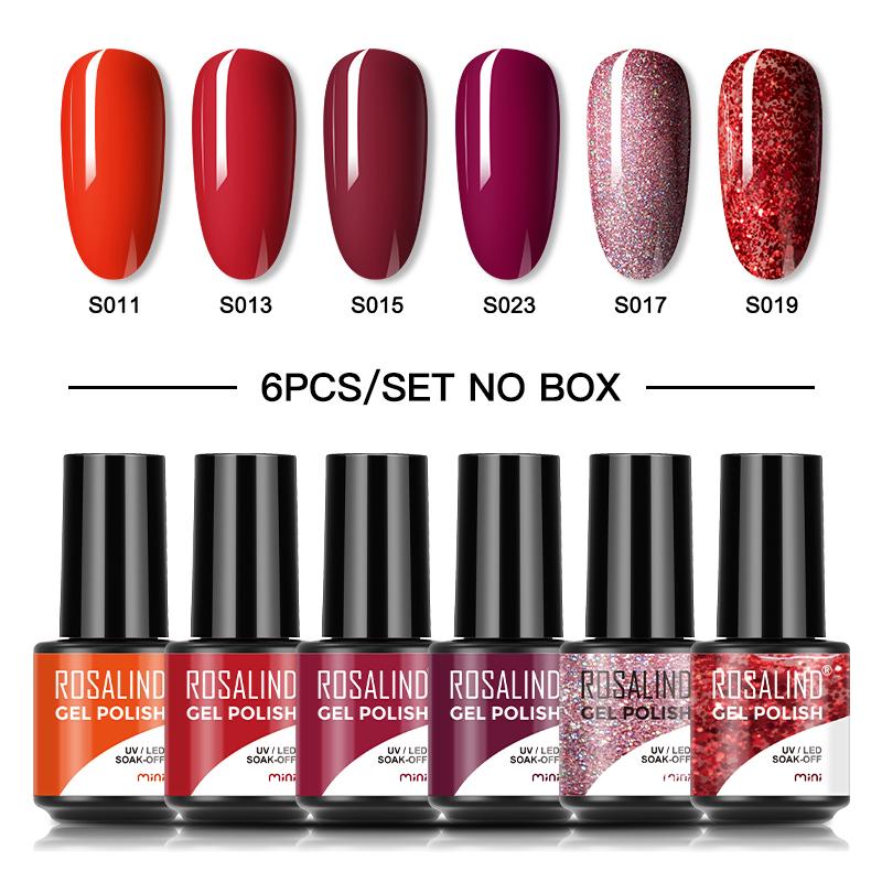ROSALIND 6pcs/lot Nail Polish Set Nude Blue Glitter Gel Nail Polish Semi Permanent Hybrid Varnish Nail Lacquer Gel Polish