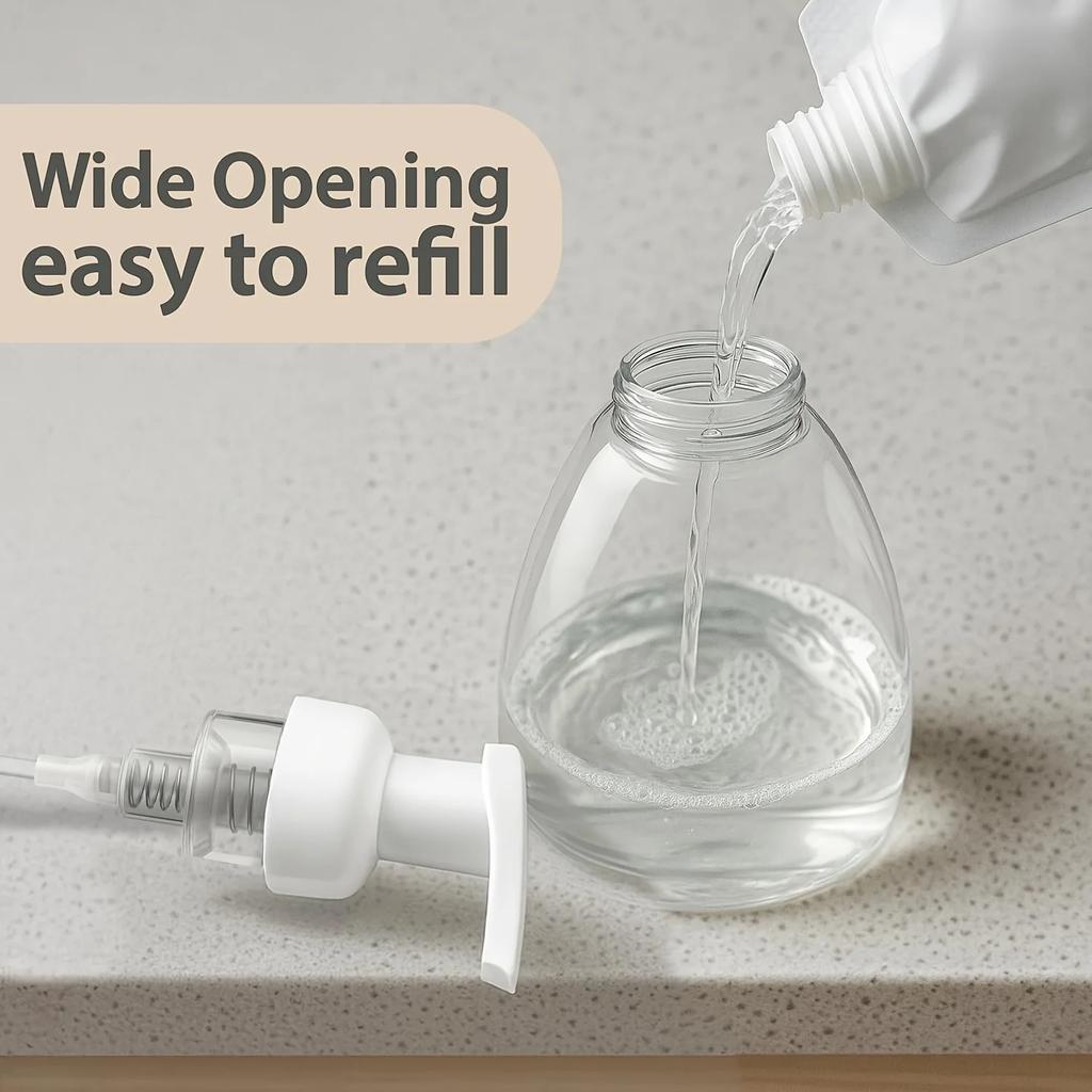 Clear 8.5oz Foaming Soap Pump Bottle, 8.45oz Empty Refill Dispenser for Home & Bathroom Use