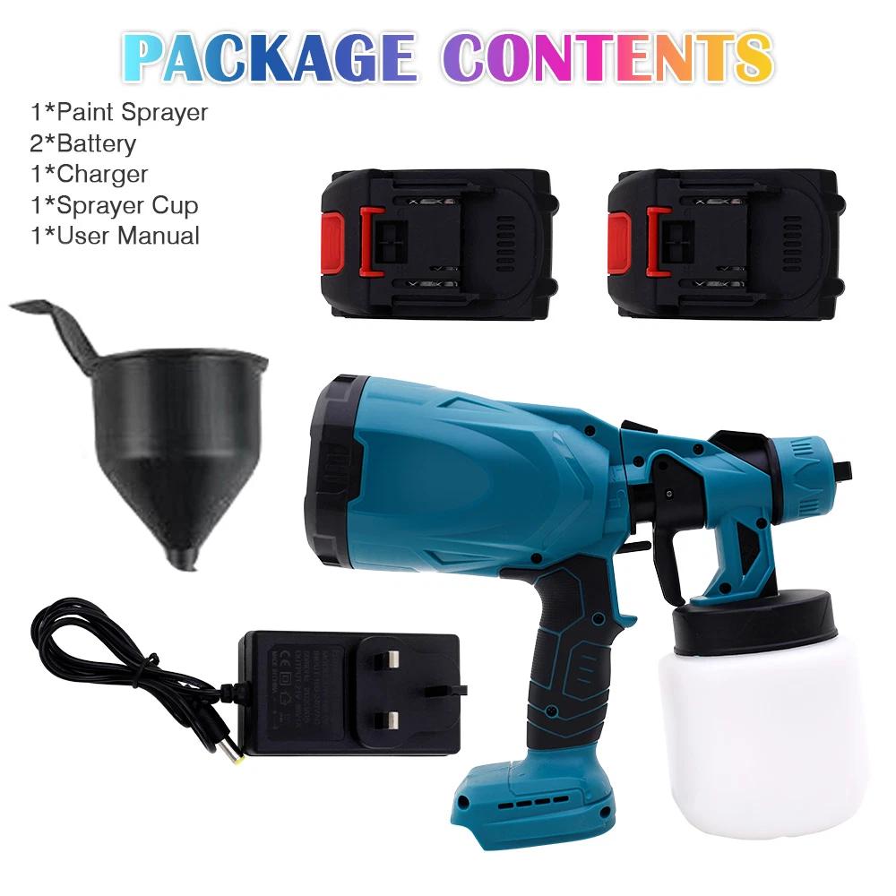 

Cordless High Pressure Electric HVLP Spray Gun Kits For Home Car Auto Furniture Steel Coating With 2 Batteries Power Tools синій