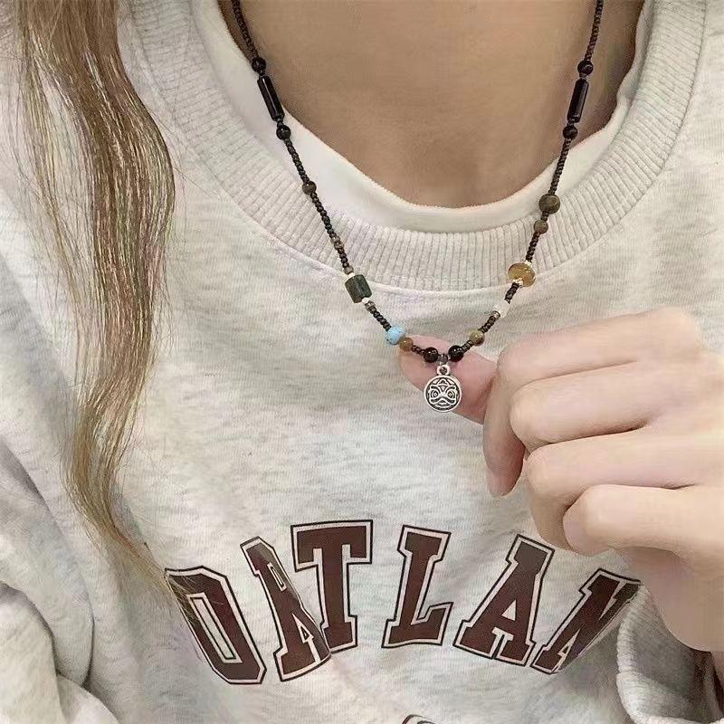 Zen-Inspired Retro Ceramic Necklace for Women - Handwoven Niche Clavicle Chain