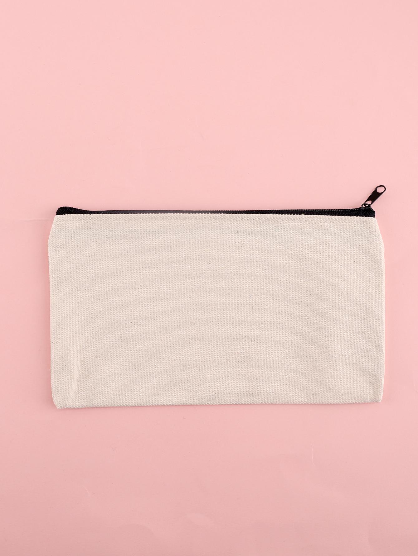 1pc Minimalist Pencil Case,Canvas School Pencil Pouch, Kawaii Simple Stationery Storage Bag School Supplies, Durable Pencil Case белый