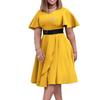 P belt summer new women's clothing horn sleeves solid color large size dress