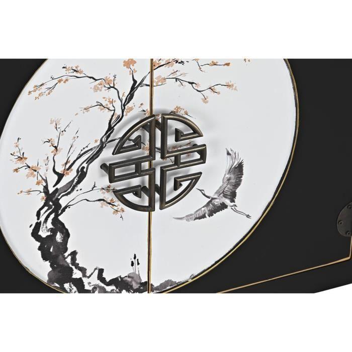 Meuble TV Oriental Noir Sapin Métal MDF 130cm - Marque Inconnue - 8 Tiroirs 2 Portes