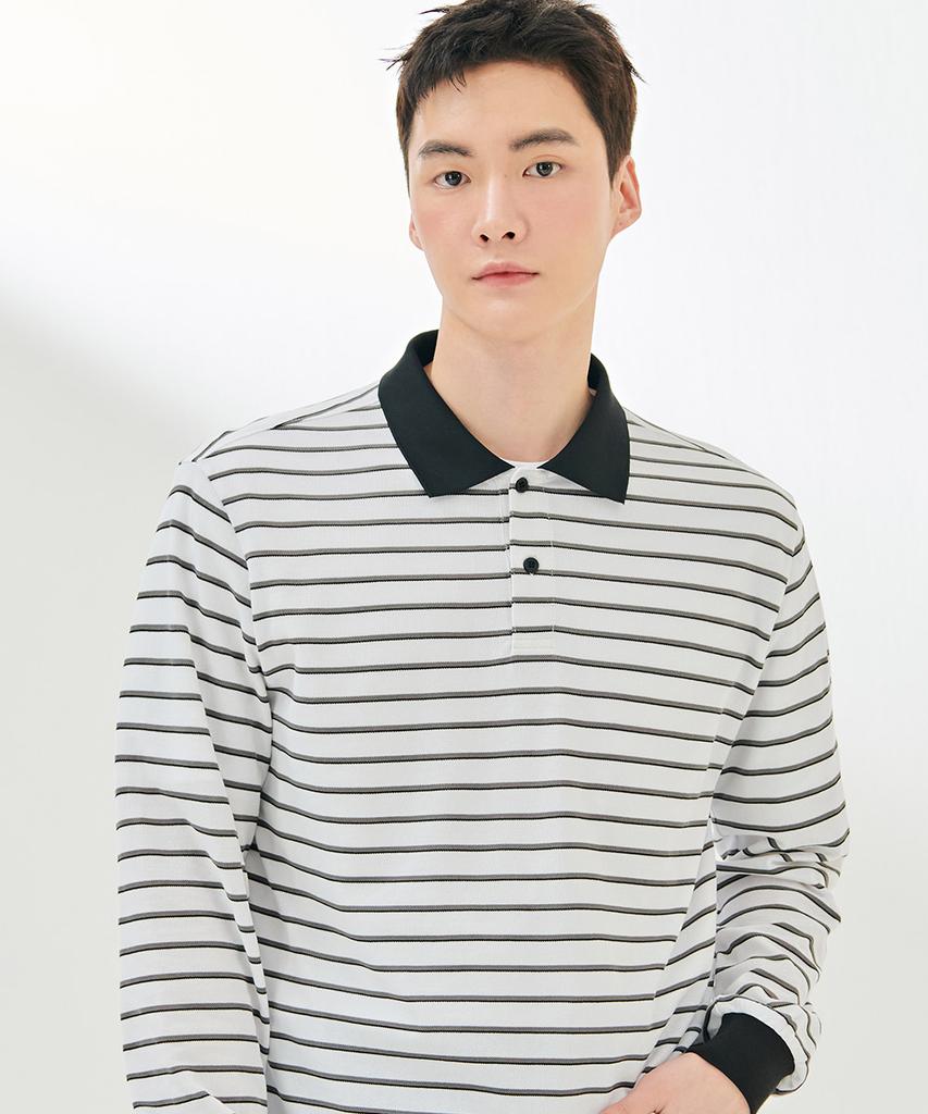 CHASECULT Men'S Pique Striped Collared Long Sleeve T-Shirt-Dark5121B01
