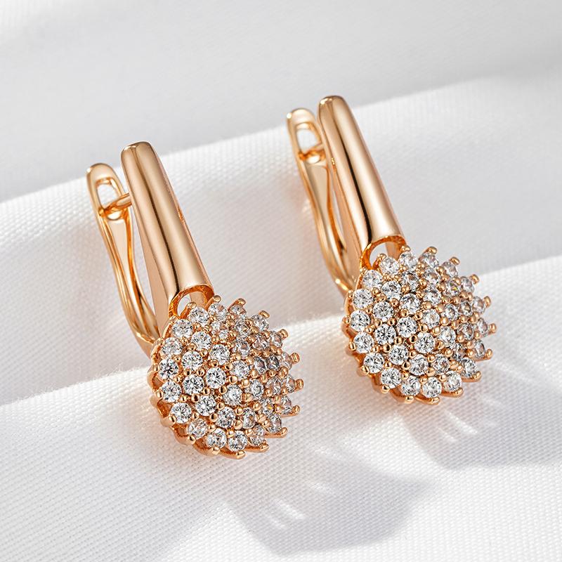 Rose Gold Color Crystal Flower Dangle Earrings For Women Trendy Full Natural Zircon Accessories Fine Daily Jewelry