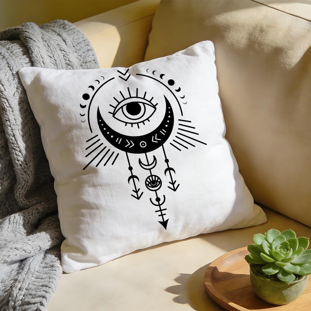 Cushion Cover Washed Linen Soft Breathable Decorative Case for Sofa Home Pillow Cover Evil Eye Symbol Art Print