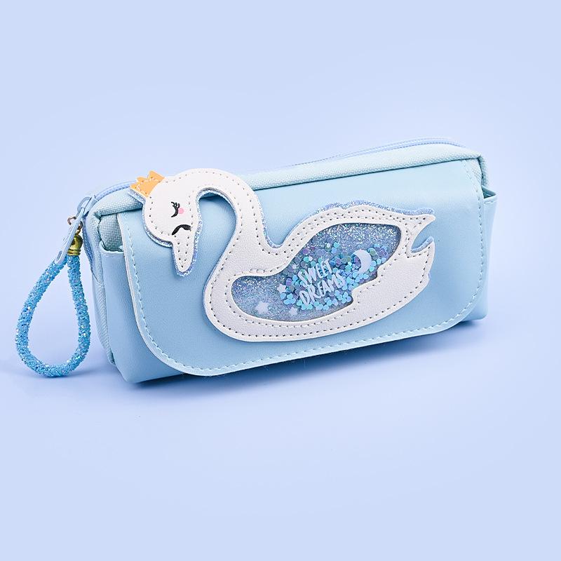 Quicksand Cat Pencil Case Cute Pencil Bag Three Layers Big Pen Case Girls Kawaii Stationery Bag Cartoon Animals Pen Box Student