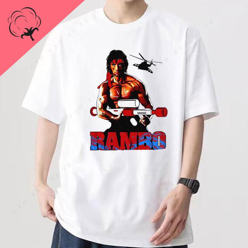 Playera Famous John J Rambo Vintage Style 80S Movie First Blood Part 2 T Shirt Homme Pure Cotton Short Sleeve Women Tops