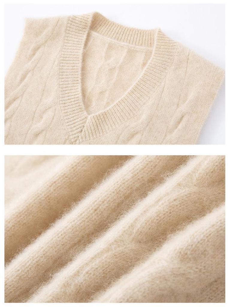 Women's Luxury Wool Cable Knit V-Neck Vest - Autumn/Winter Collection