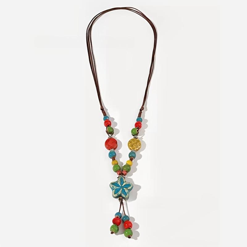 Vintage Ethnic Ceramic Necklace Long Colorful Beads Sweater Chain New Chinese Pendant Versatile Jewelry